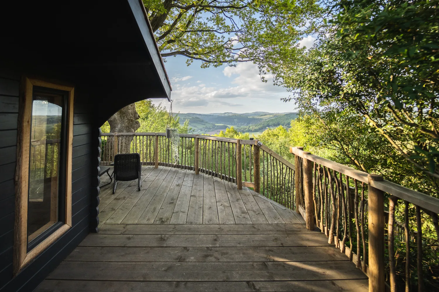 Raised timber deck with countryside views