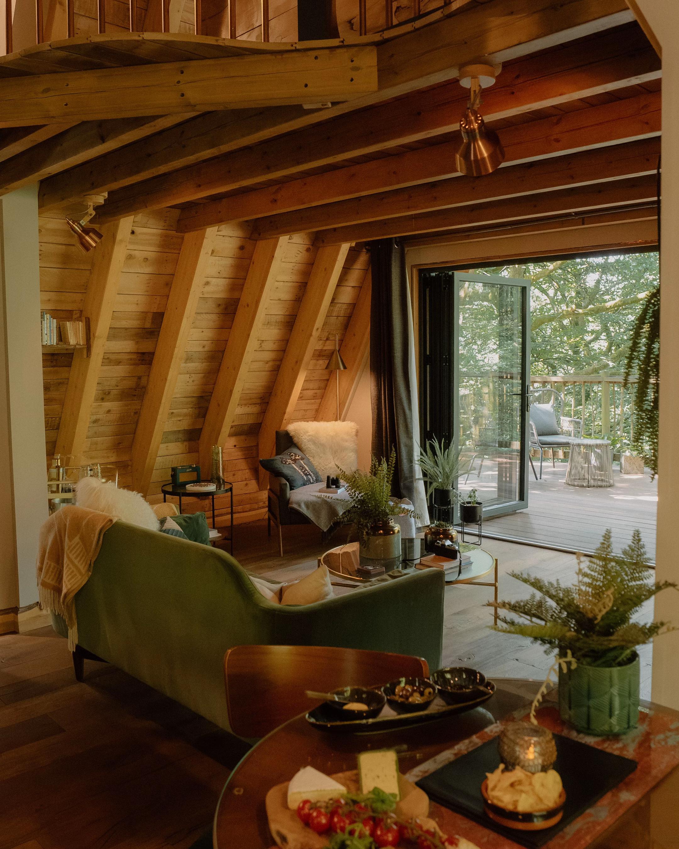 Warm timber lounge opening onto the deck